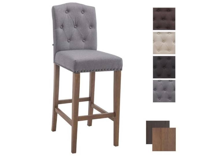 Tabouret de Bar Louise Tissu avec Pieds en Bois et Assise Rembourée - Marron clair