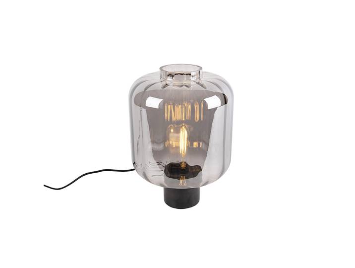 Lampe de table design noire avec verre fumé - Qara