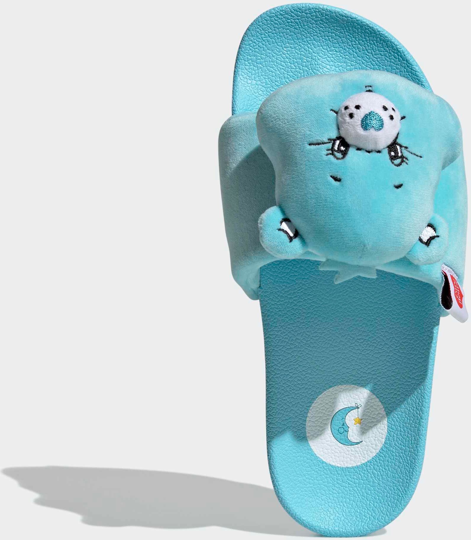 Hausschuh ADIDAS ORIGINALS "CARE BEARS X ADIDAS ADILETTEN", Damen, Gr. 38, blau (bliss blau, ftwr weiß, preloved blau), Textil, Schuhe Hausschuh, Care Bears Glücksbärchis Pantolette bliss blau, ftwr weiß, preloved blau 38