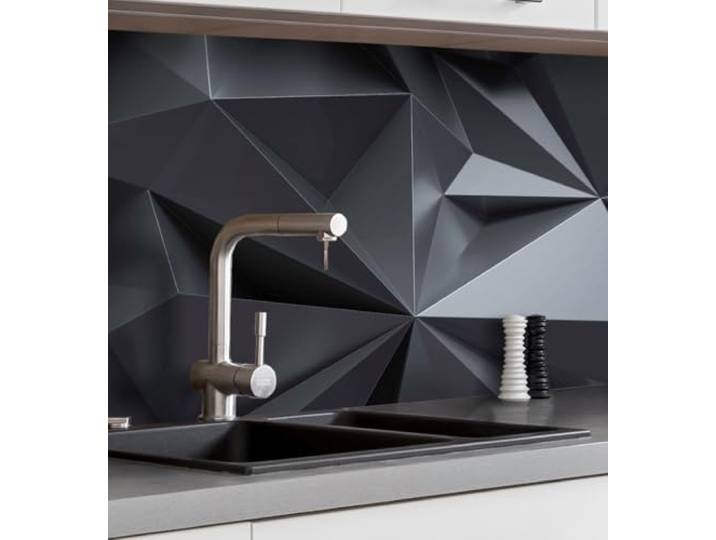 MyMaxxi Küchenrückwand selbstklebend - Matte, versteifte Spritzschutz Folie als günstige Alternative zu Glas, einfache Montage & leichte Reinigung - 60 cm hoch - Motiv: Polygone schwarz 340 x 60 cm