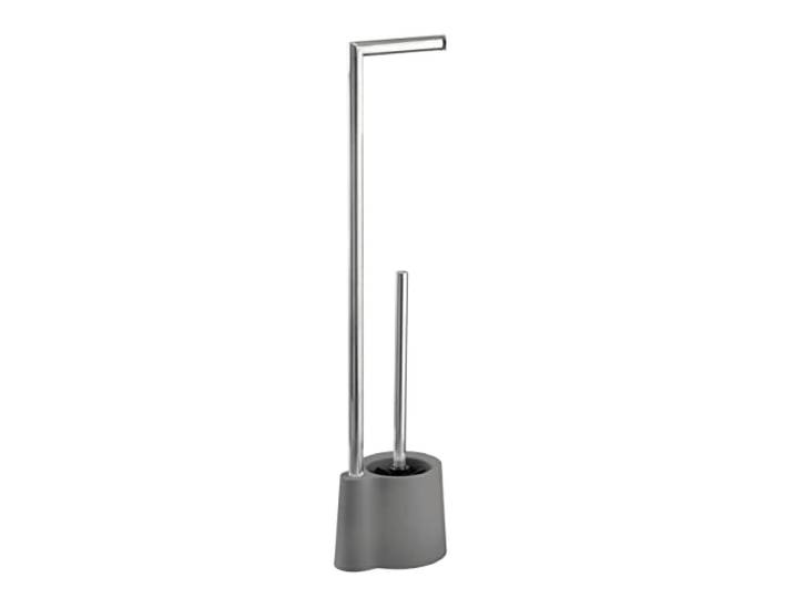 WENKO Serviteur WC sur Pied\, Brosse WC et dérouleur Papier Toilette\, Avola Gris\, Acier INOX\, 13 x 66\,5 x 16 cm
