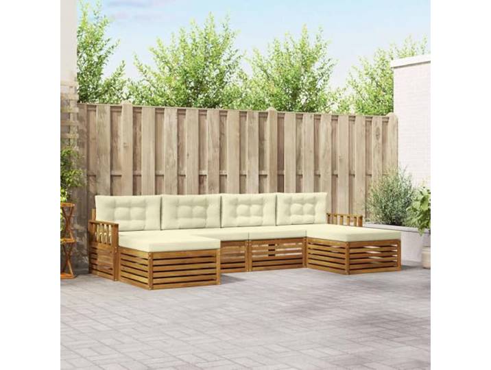 RJPLMFV Sektionalsofa, Akazie, 6-teilig, Natur Modular, Lattenrost, Armlehnen, Massivholz, für Garten, Terrasse, Pool