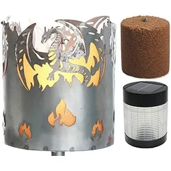 Gartenfackel Drache Feuerschale Metall mit Stiel Brennmittel Solarlampe LED