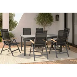 HARTMAN Alice Garten-Essgruppe, xerix, Alu/4x4 Textilen, Tisch 180/240x100cm, 6 Klappstühle