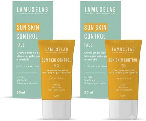 Lamuselab Sun Skin Control SPF50 BIPACCO Crema Solare Viso 2x50 ml