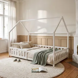 Hausbett Hesel mit Rausfallschutz 140x200 cm Weiß [en.casa]