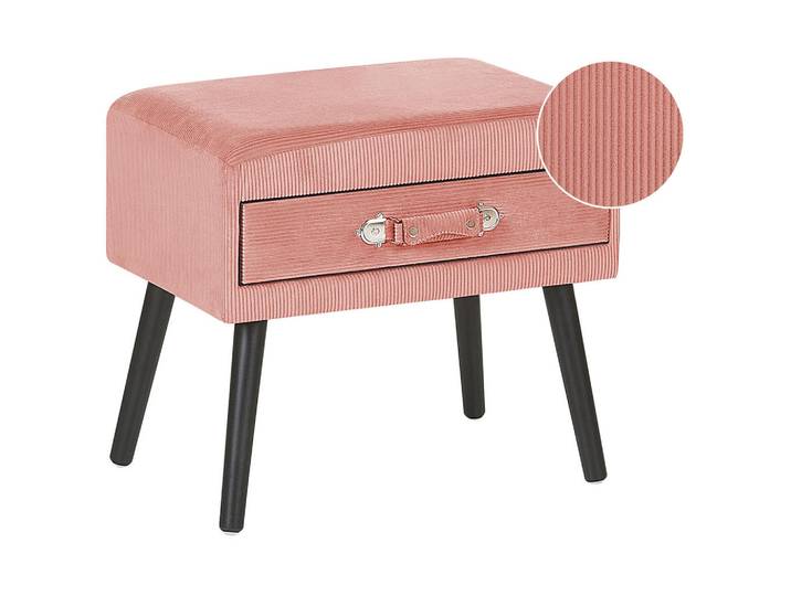 Beliani Nachttisch rosa Cord Koffer-Design Eurostar, Schwarz, Pink, 50x46x35 cm, Schlafzimmer, Nachtkästchen