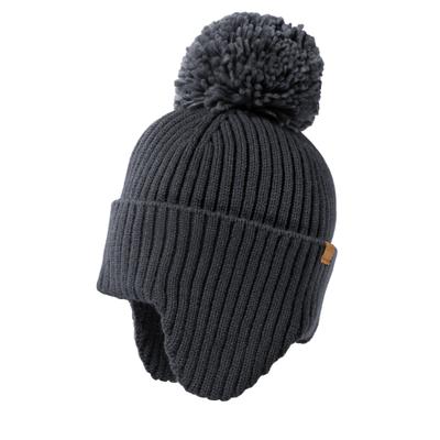 Strickmütze MAXIMO, Jungen, Gr. 49/51, grau (grau, blau), Strick, Materialmix, unifarben, Mützen Strickmütze, wärmend, breiter Umschlag, Ohrenklappen, Bommel