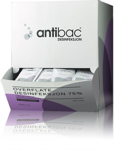 Antibac Overfladedesinfek 75%   Wipes   Displaybox