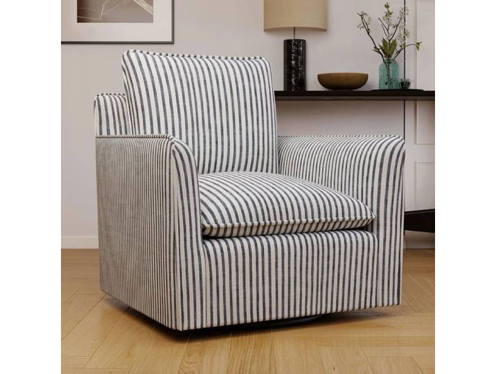 CANMOV Fauteuil Chaise d'Appoint avec Coussin Fauteuil de Lecture en Tissu Rayé Gris et Blanc