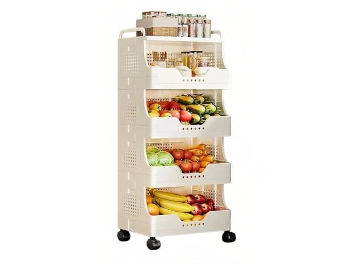 Rv2sGf3kH Küchenwagen Rollbarer Küchen-Aufbewahrungswagen, mehrstöckiger Gemüse- und Obstkorb, Organizer-Regal(Groß)