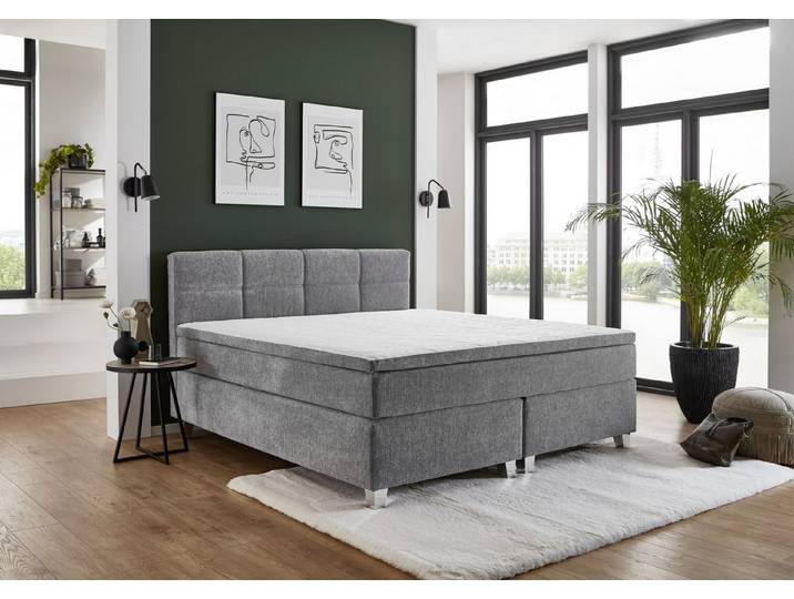möbelando Boxspringbett Traumruhe, inkl. 7 Zonen TTFK Matratze & Topper - 180x200 cm seidensilber