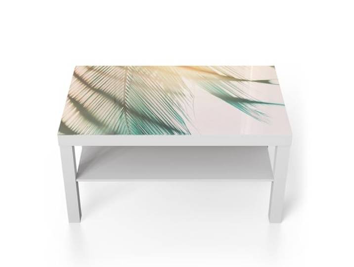 DEQORI Glastisch weiß groß 90x50 cm Motiv Sanfte Palmen ausgefallener Beistelltisch aus Glas Hochglanz Couchtisch fürs Wohnzimmer moderner Couch Tisch mit Design