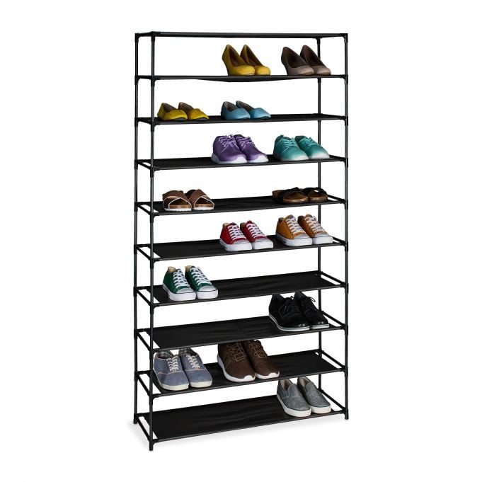 Relaxdays Schoenenrek met stoffen etages, zwart