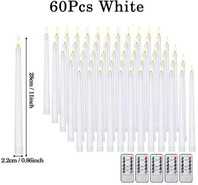 Inspire Select Flameless LED Taper Candles With Remote 3D Flickering Battery Operated Candles For Home & Event Decor white 60pcs