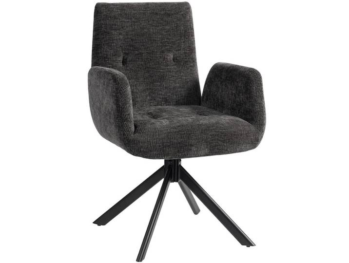 Homcom Sessel Drehbar Loungesessel mit Armlehne Wolle-Leinenoptik Schwarz, Textil, Füllung: Schaumstoff, 61x88x60 cm, Esszimmer, Stuhl, Armlehnstühle