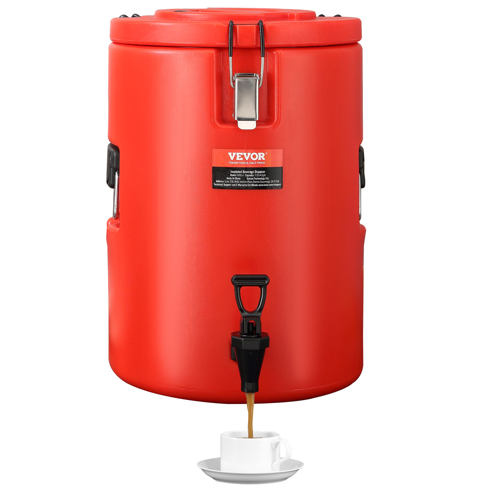 VEVOR Warme en koude drankdispenser, 6 liter, RVS, Zilver/Rood
