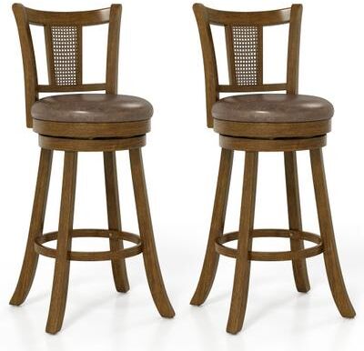 Costway 30 Inch Set of 2 Bar Stools with PE Rattan Backrest and Rubber Wood Frame-Brown