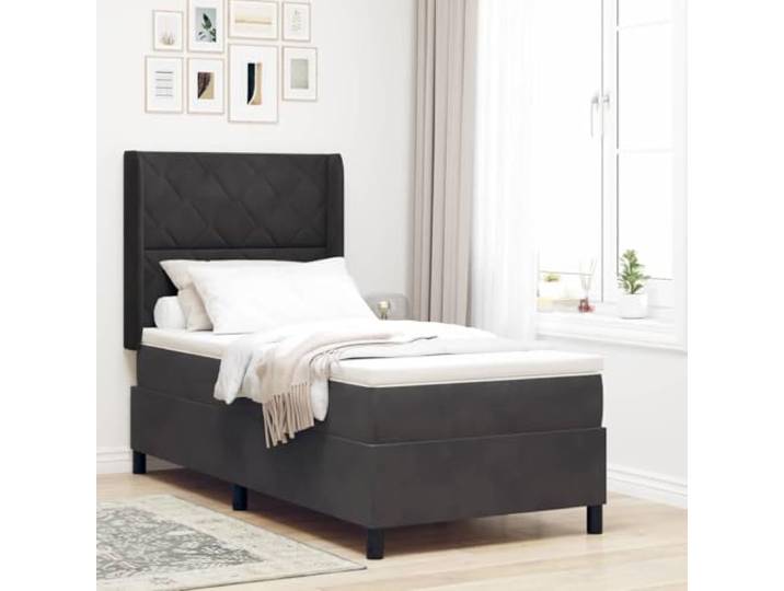 Samt LED Boxspringbett mit mehrfarbigem Licht Holzrahmen 90 x 190 cm Boxspringbett mit Matratze mit LED Schwarz 90x190 cm Samt Bett mit Beleuchtung Holzbetten Einzelbett Komfort mit