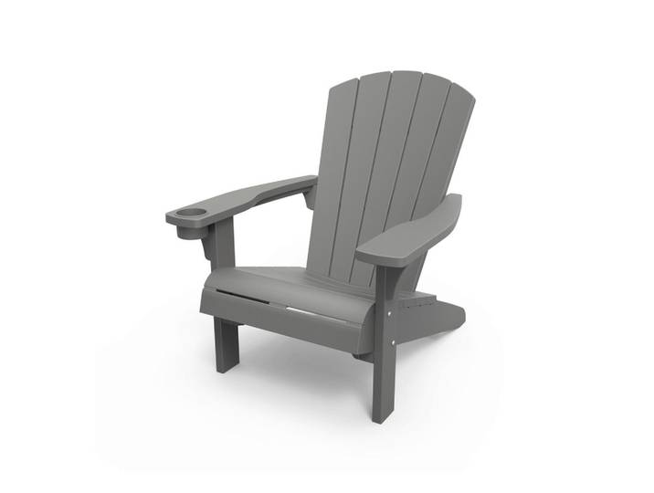 Keter Garten-Relaxsessel, Graphitfarben, Kunststoff, Holzoptik, 80x93x93 cm, wetterfest, UV-beständig, inklusive Armlehnen, Getränkehalter, abwischbar, ergonomische Rückenlehne, Gartenmöbel, Gartenliegen, Liegestühle
