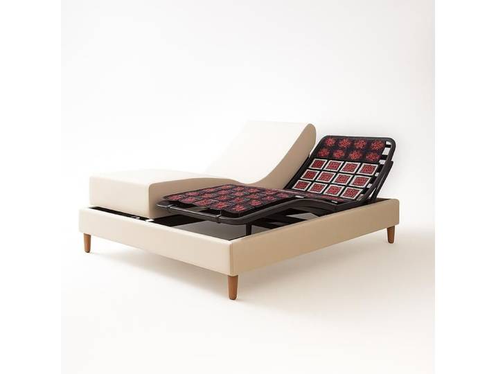 Pack Lit Électrique Matelas 200x200 - Blanc - Sommier relaxation+Contour lit Simili cuir+Matelas