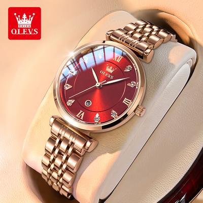 Youfap Market Rose Waterproof Quartz Watch For Women, Original Brand Fashion Ladies Watches, Date Genuine Beautiful Wristwatch red
