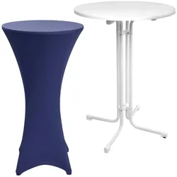 STEHTISCH Sylt Ø 80cm Weiß mit Stella Stehtischhusse Ø 80cm Blau