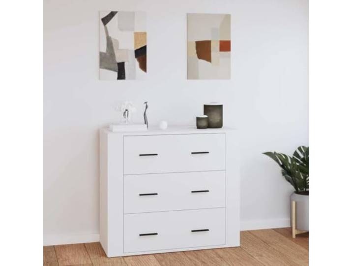 HEFZGDB Stabiles Sideboard für die Wohnung in Weiß aus Holzwerkstoff, Modernes Sideboard mit großer Staufläche und DREI Schubladen, Weißer Aufbewahrungsschrank