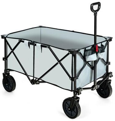 Costway Outdoor Folding Wagon Cart with Adjustable Handle and Universal Wheels-Gray