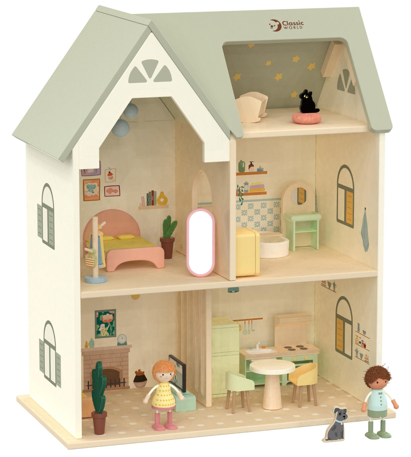 Classic World Groot Houten Poppenhuis met Meubilair