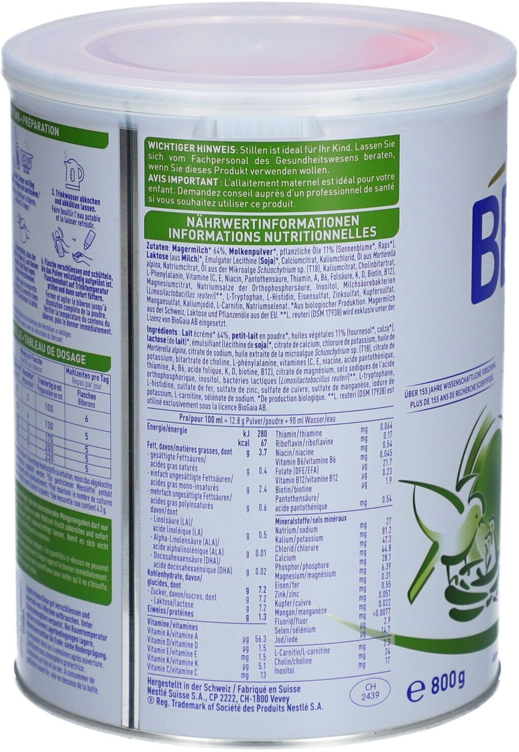 Nestlé Beba Beba Bio 1 ab Geburt Ds 800 g Säuglings-Suppositorien