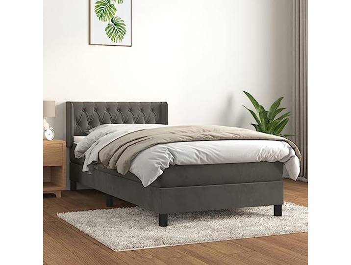 RJPLMFV Lattenrost mit Matratze, Dunkelgrau, 100 x 200 cm Weicher Velours, verstellbarer Kopf, Taschenfedern, mittelfest, für Rücken und Bauch