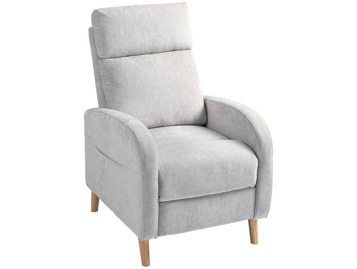 HOMCOM Sillón Relax Reclinable Tapizado en Lino Sintético con Reposapiés y Bolsillo Lateral Carga 135 kg Gris Claro