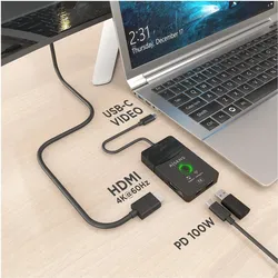 Aisens ASWL-H2KDC30M05-BK (USB-C), Dockingstation + USB Hub, Schwarz