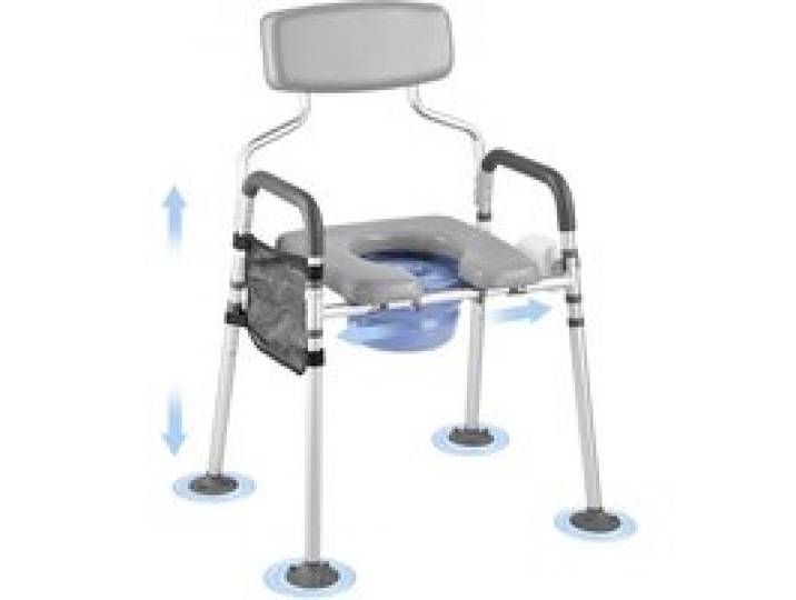 VEVOR Nachttoilettenstuhl 227 kg belastbar, Toilettensitzerhöhung mit gepolsterter Sitzfläche & Rückenlehne, abnehmbarer 5 L Eimer, Toilettenstuhl (Höhe und Breite einstellbar) für Erwachsene