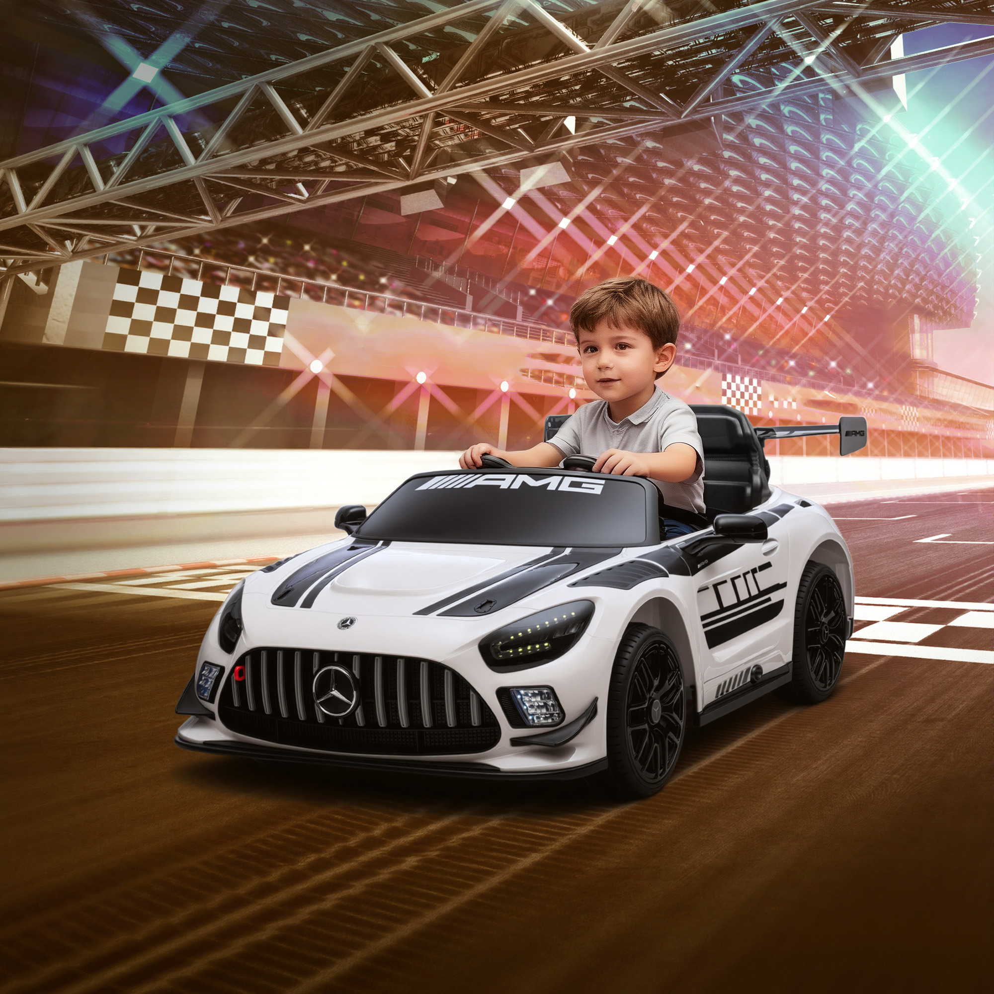 Aiyaplay Auto Elettrica Bambini 3-8 Anni Mercedes-AMG 12V con Telecomando, Luci LED, Rotelle di Trasporto, Bianco   Aosom Italy