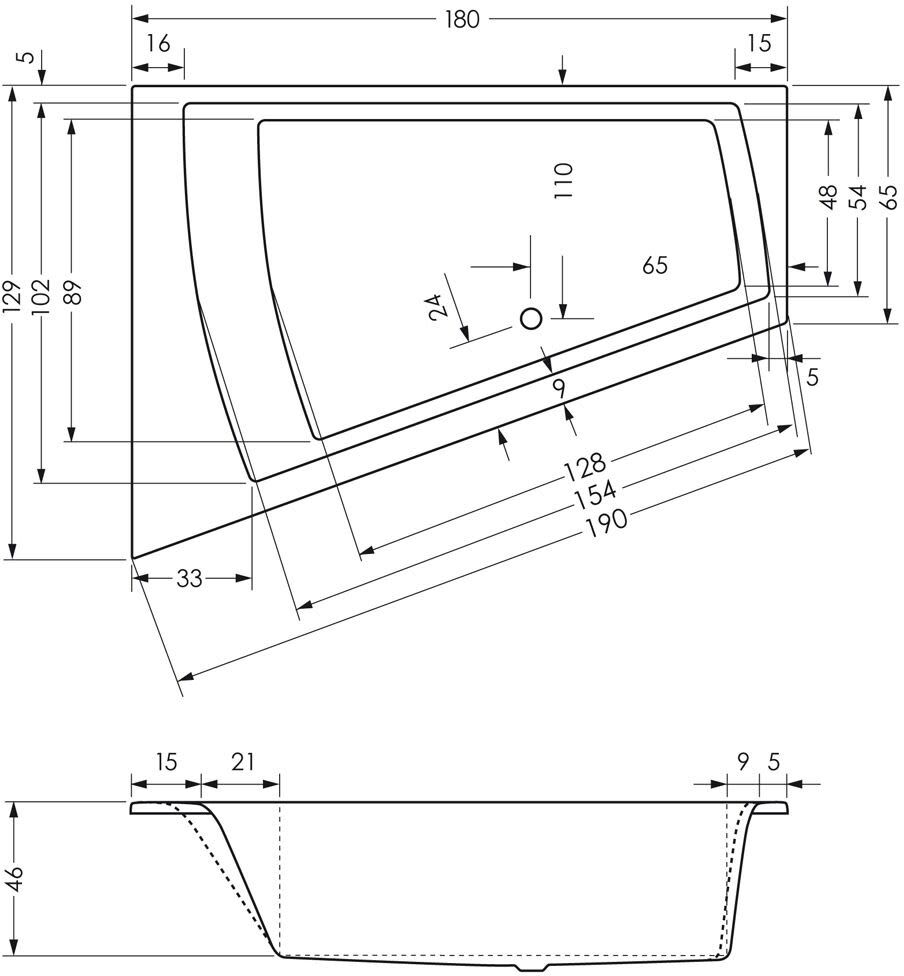 Steinkamp Life Eckbadewanne 180 x 130/65 cm Ecke links