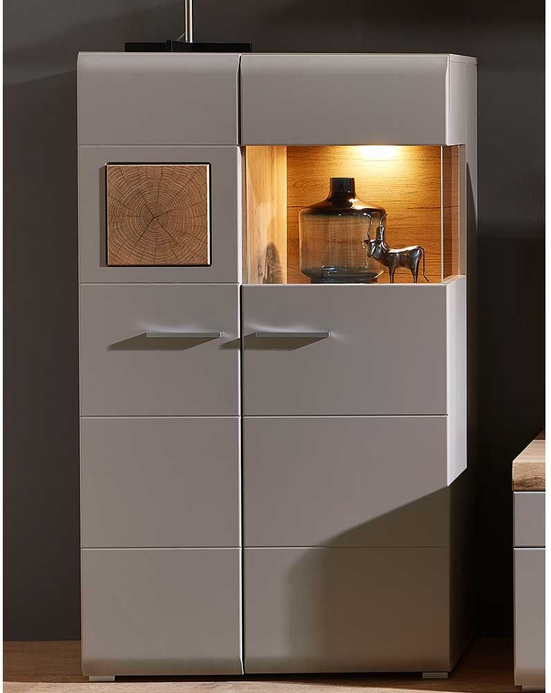 Pharao24.de Wohnzimmer Highboard in Grau und Eiche Optik Glas