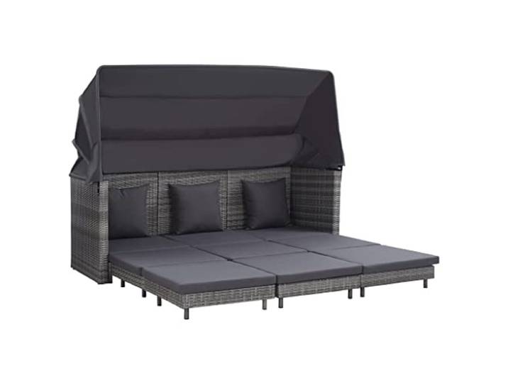 Ausziehbares 3-Sitzer-Schlafsofa mit Dach Poly Rattan Grau