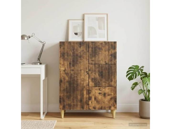 Sideboard Geräucherte Eiche 66 x 34,5 x 90 cm Holzwerkstoff mit Retro 66x34,5x90 cm, geräucherte Eiche, Holzwerkstoff, Vintage-Design, stabile Standbeine, flexible Stauraumfächer