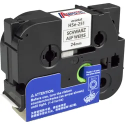 Schrumpfschlauch kompatibel zu Brother P-Touch HSe-251E schwarz auf weiß 21mm x 1,5m