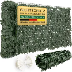 ELONEO Balkon Sichtschutz wetterfest,  300 x 150 cm in Blätteroptik, Balkonverkleidung inkl. 20 Kabelbindern, Sichtschutz Zaun, Sichtschutz Garten, Sichtschutz Terasse, grün