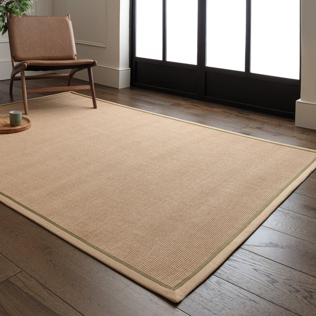 Ebern Designs Rondle Boucle Jute Area Rug Linen Sage Rectangle 120 x 170 cm