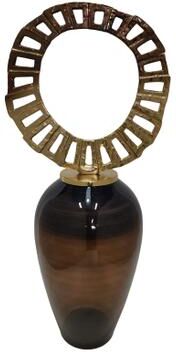 Sagebrook Home Glass, Vase With Crown Top, Brown , Cylinder, Solid Color