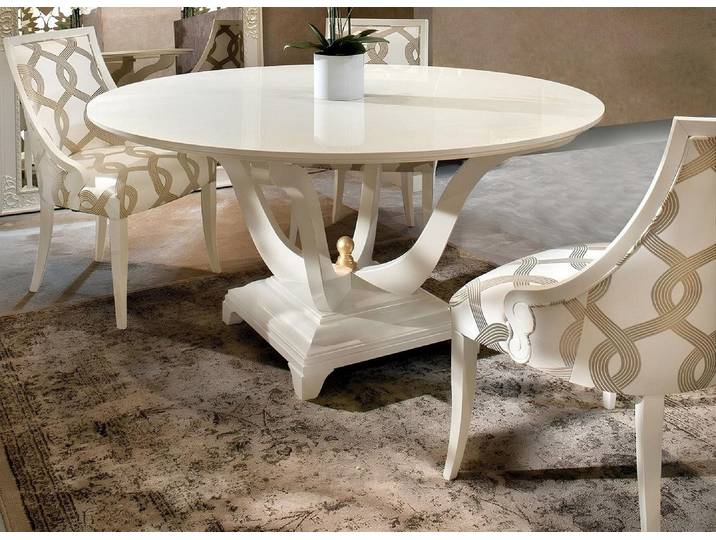 Xlmoebel Essgruppe Runder Esstisch mit weißen Holzstühlen für stilvolle Esszimmer, (Essgruppe, 7-tlg., Esstisch / 6x Stühle), Hergestellt in Italy
