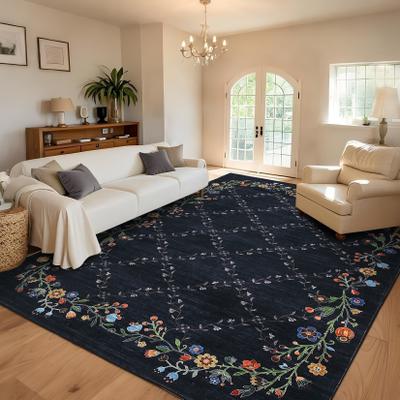 Garvee Geometric Checkered Floral Bordered Area Rug