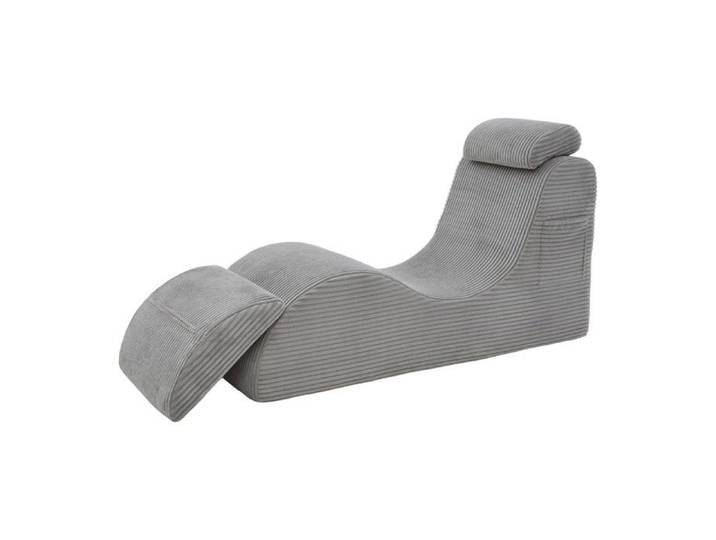 Fauteuil de loisirs moderne design unique ergonomique mousse haute résilience coussin amovible poche latérale gris clair 160x66x90cm