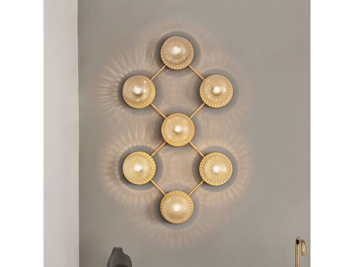 Liila 7 Wand-/Deckenleuchte Nordic Gold/Optic Clear - Nuura - Wohnzimmer - Design - Glas - Kugel