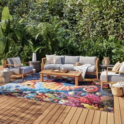 Nourison Color Splash Indoor/Outdoor Multicolored Graphic Area Rug