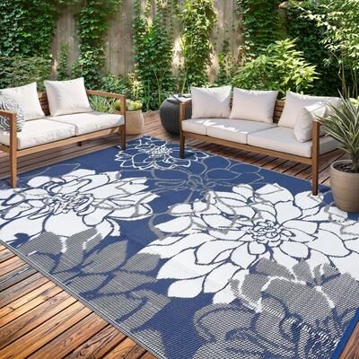 Garvee Waterproof Reversible Modern Floral Outdoor Rug